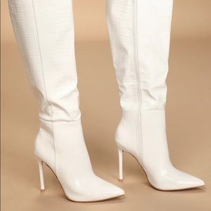 Brand new in box White Crocodile-Embossed Knee High Boots